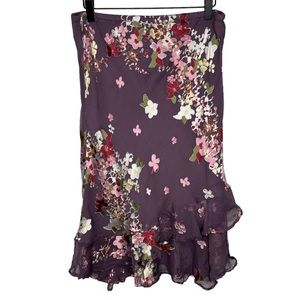 Y2K Sheer Purple Uniform John Paul Richard Floral Silk Blend Skirt M
